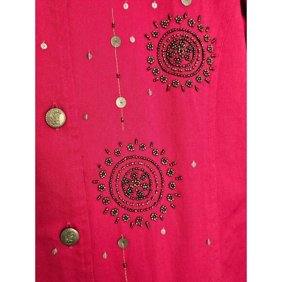 Vintage Quacker Factory Jacket Small Red 100% Cotton  Beaded Lined Womens - Picture 2 of 6